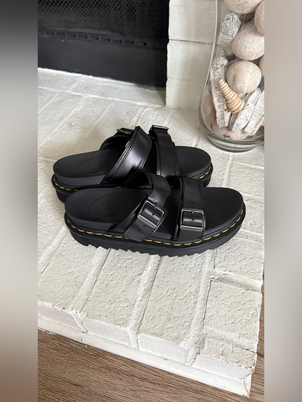 Dr. Martens Josef Hydro Leather Platform Sandals Black Double Buckle EU 38 US 6 - Picture 2 of 11